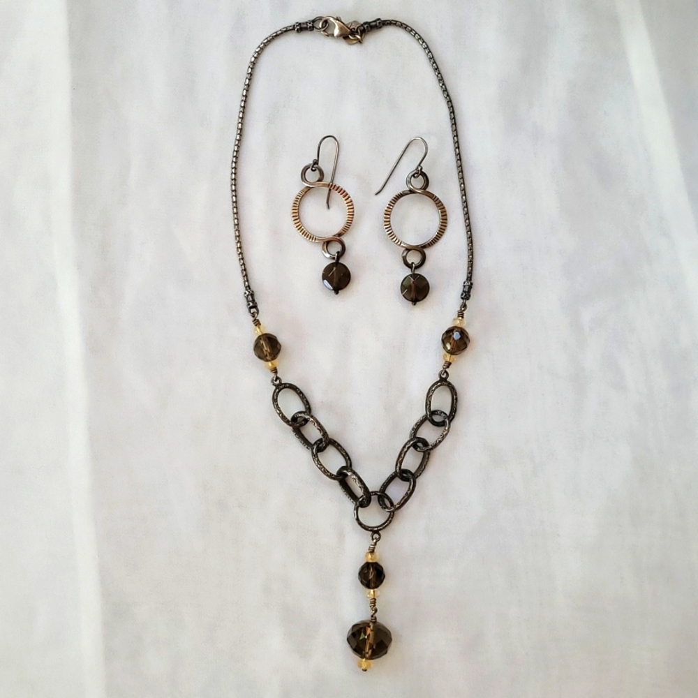 Silpada Designs smoky quartz necklace and earrings set